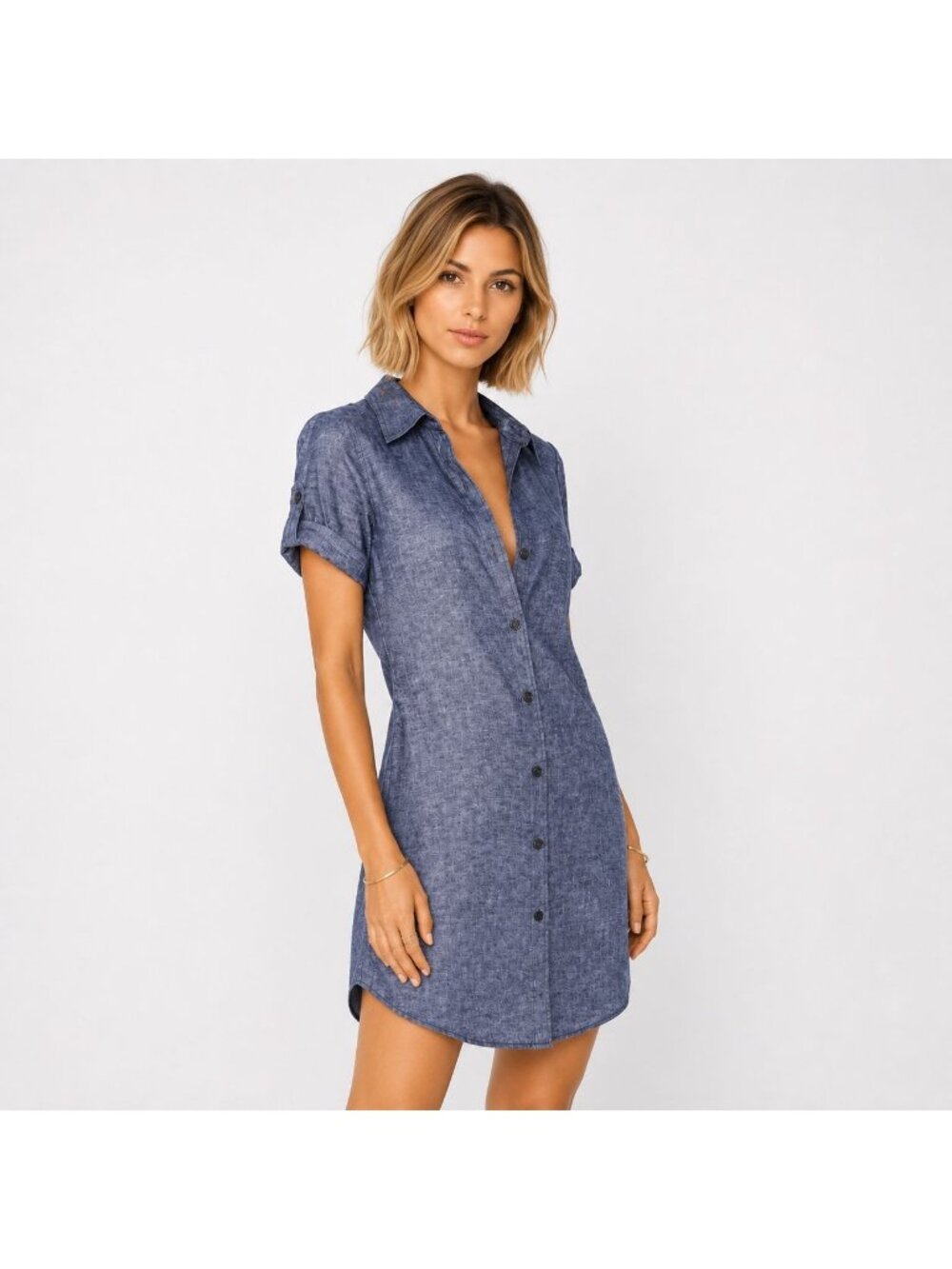 Theory Mayvine Tierra Sz 6 Mini Shirt Dress Linen Chambray Coastal Minimalist